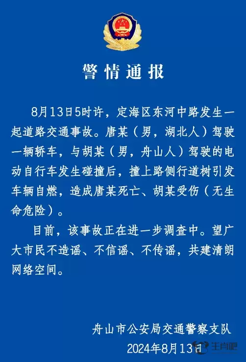 监控曝光！一辆保时捷撞电动自行车后撞树起火，舟山警方：1死1伤插图4